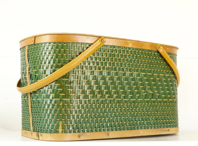 a woven green picnic basket